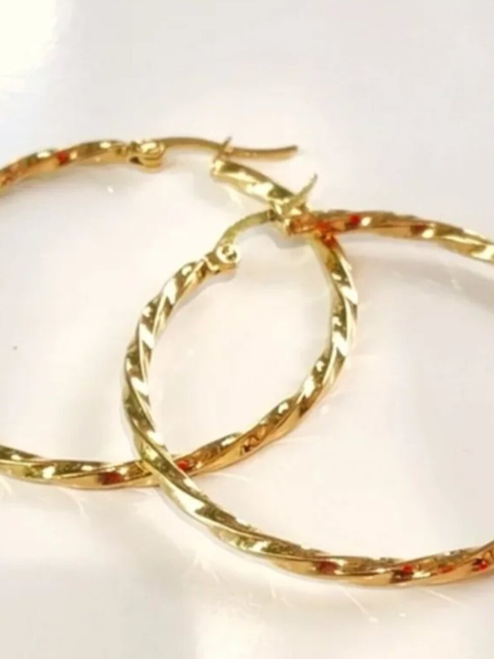 Fashion Bohemian Style 18K Gold Plated Twisted Oil Drop Thin Big Hoop Earrings